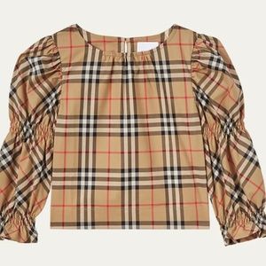 Burberry Susanna Twill Nova Check Puff Long Sleeve Designer Blouse 14Y